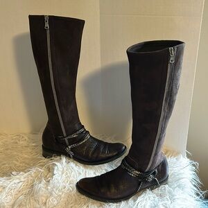 Knee high distressed leather/faux suede zip boot  by SUNDANCE Size 38
